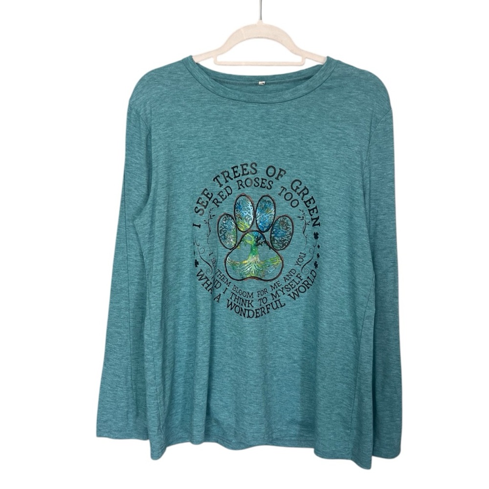 What a Wonderful World Teal Graphic Long Sleeve Shirt - Picture 7 of 7